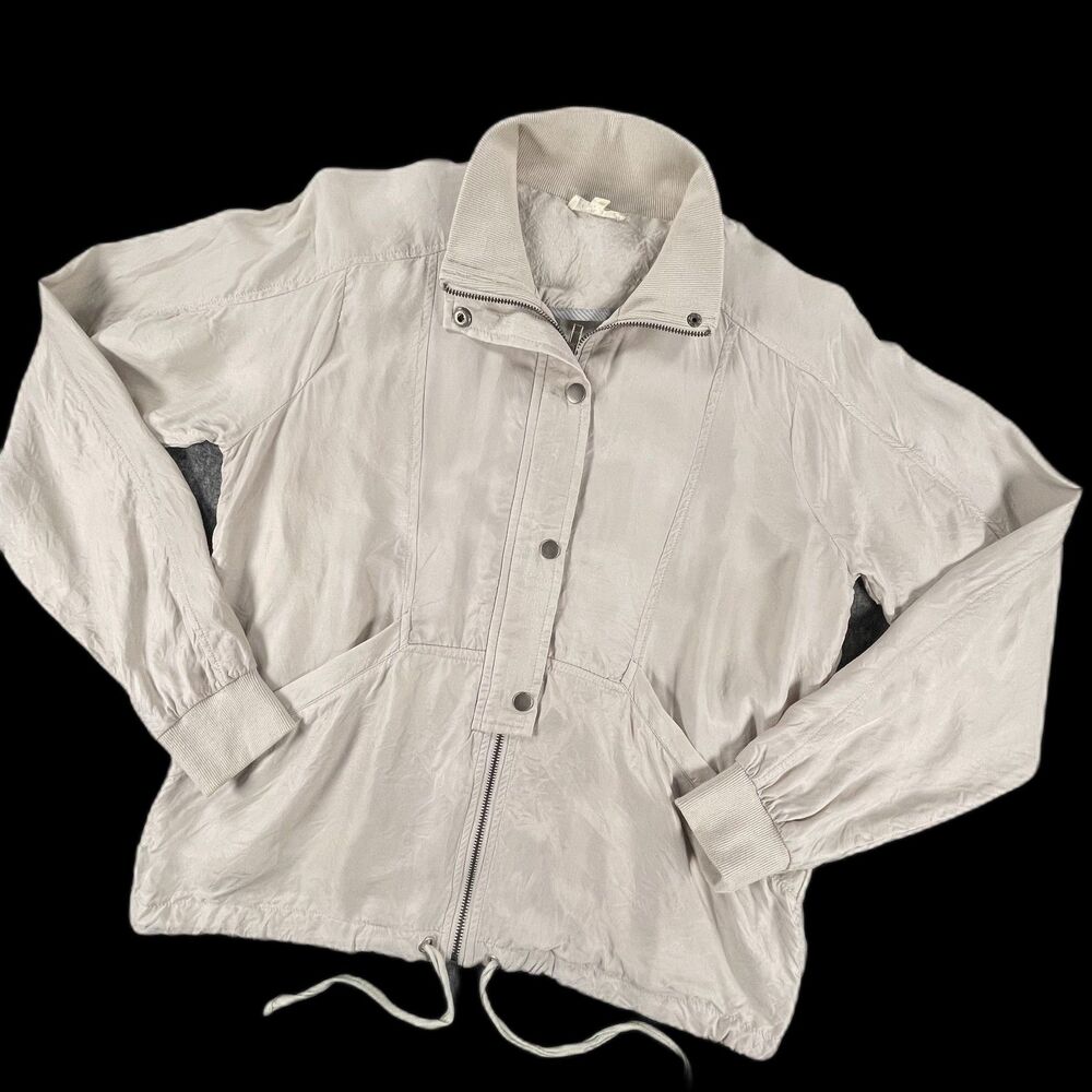 Mystree Cupro Rayon Lightweight Cargo Jacket Small S Oatmeal Layer Soft Utility